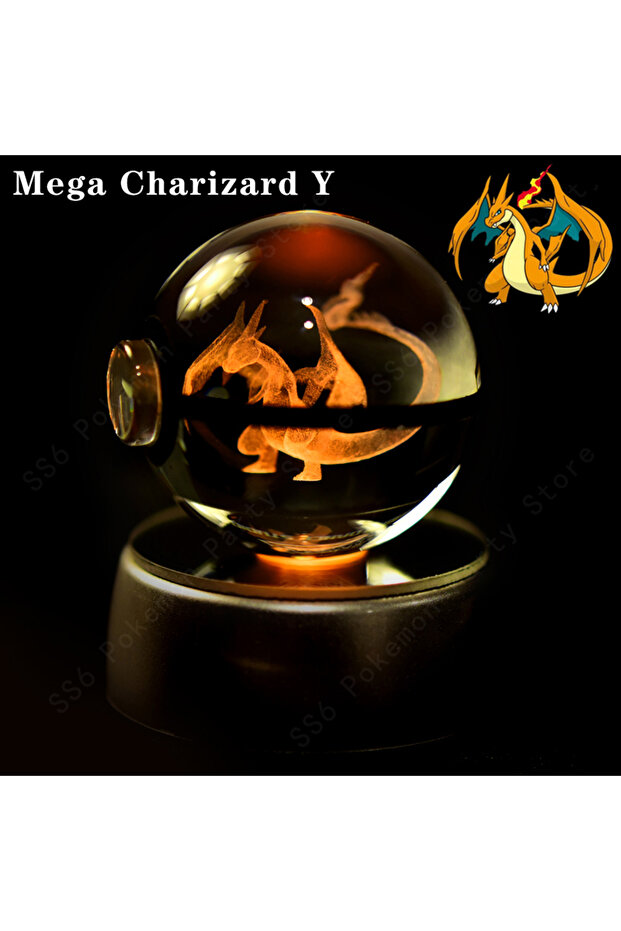 38 Mega Charizard Y Pokemon Crystal Ball 3D Mewtwo Pikachu Gengar Pokeball 3D Night Light Lamp Glass
