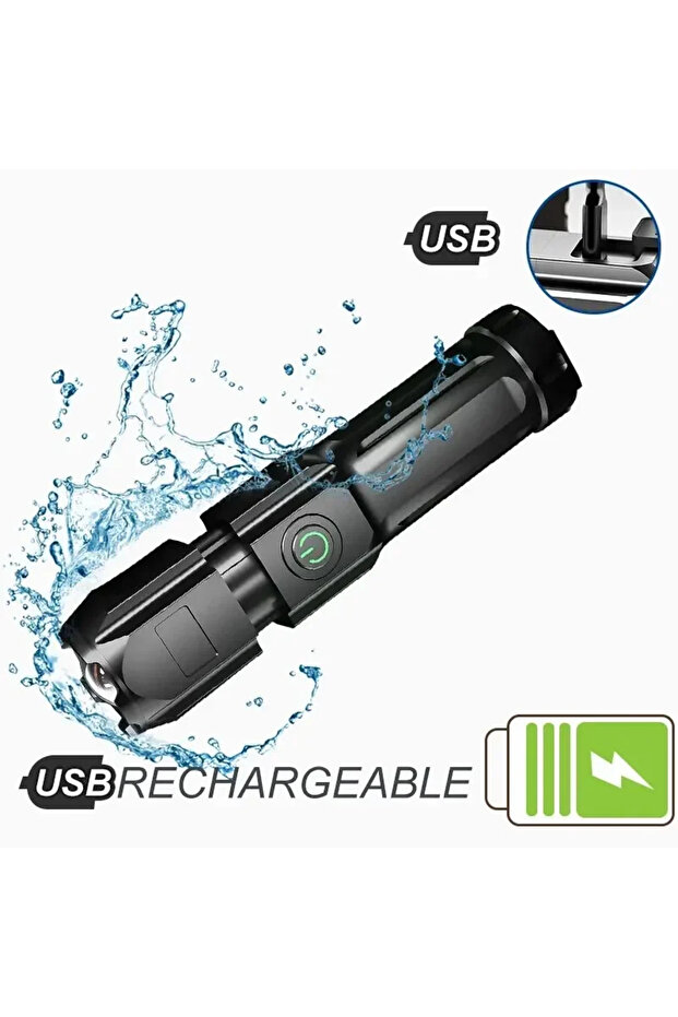 F15-T black Powerful LED Flashlight Rechargeable USB Built-in Lithium Battery Waterproof Zoom Fishin