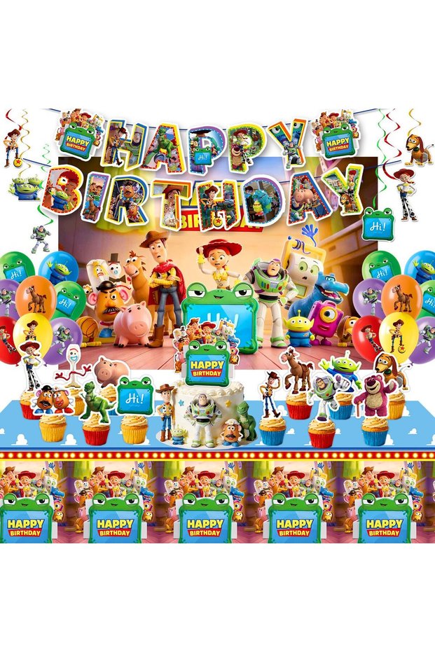 black Toy Story5 Birthday Game Party Banner Set Birthday Party Decoration Disposable Cutlery Supplie