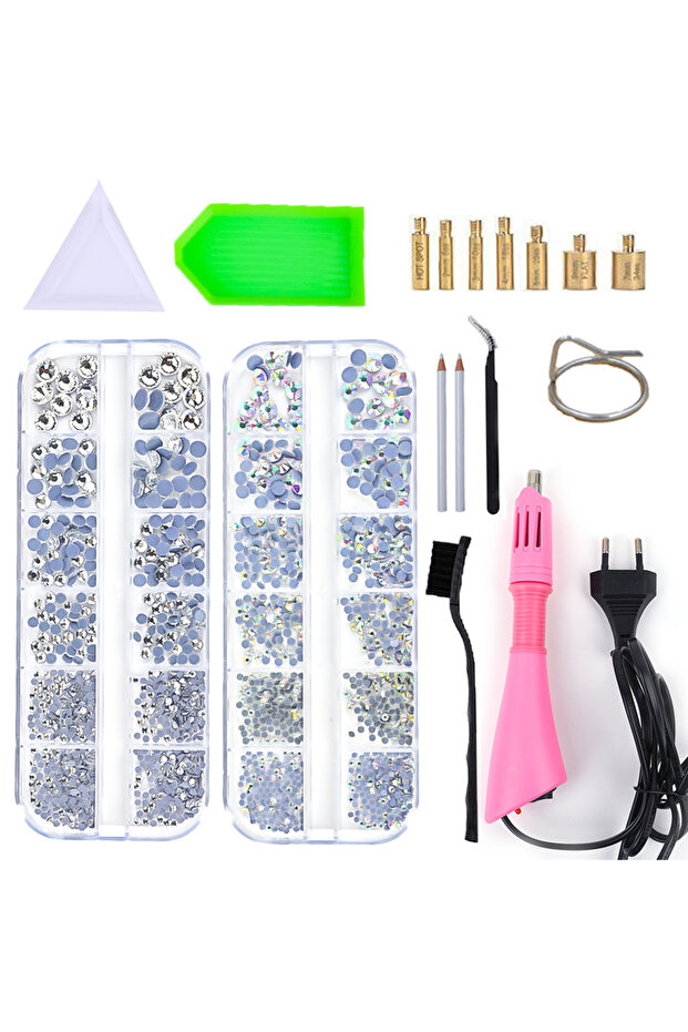 EU plug 4800pcs AB clear Hotfix Stone DIY Hot Fix Rhinestone Applicator Wand Setter Tool Set, Tweeze