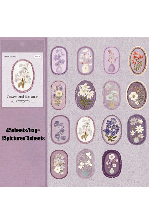 S30138-5 Mr. Paper 45pcs Serene Florals Sticker Pack - Boxed Flower Theme Collection, DIY Journal Co