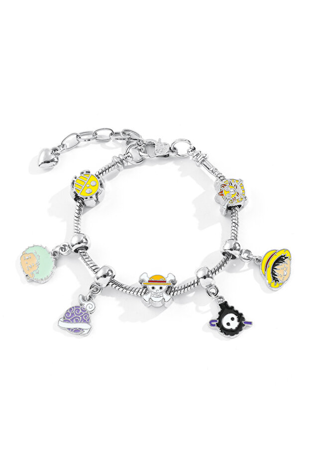 Bandai Charm Bracelet One Piece Inspired DIY Charm Bracelet Silver Plated with Luffy, Zoro, Brook &