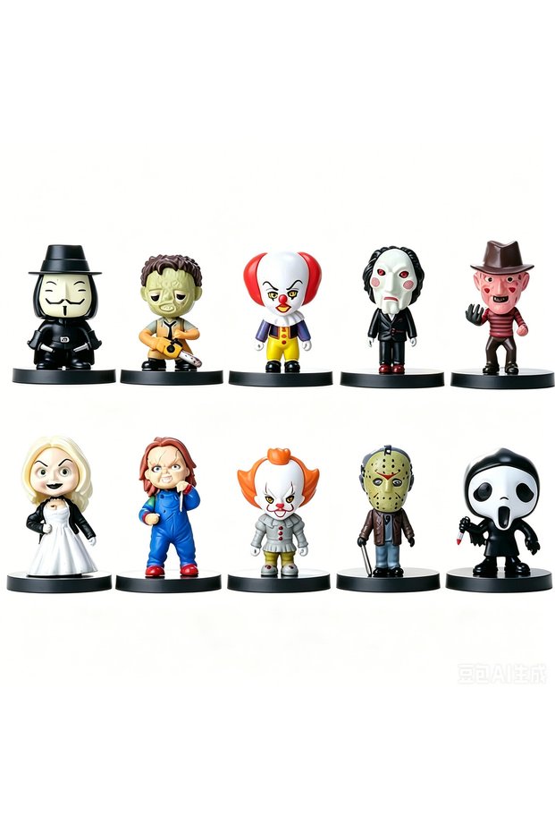 Bandai 10pcs HOT 10pcs Anime Horror Film Series Chucky Freddy Joker Jason Action Figure Toys Model H