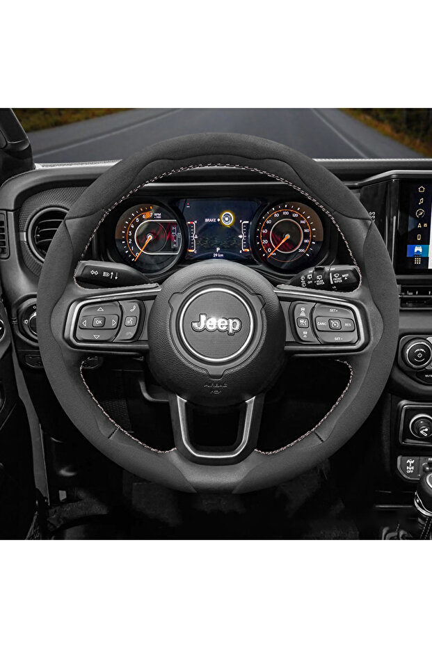 Black 3-Piece Set Suitable for Jeep Anti-Slip Buckle Segmented Suede Steering Wheel Cover Suitable f
