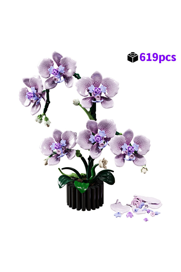 619pcs(no box) NEW Creative Orchid Bouquet Set Eternal Flowers Potted Plant Building Blocks Simulati