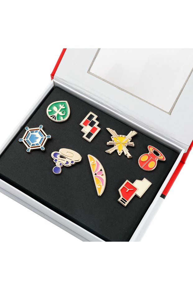 Bandai XZ793 Pokemon Badges Box Set Kanto Johto Hoenn Sinnoh Unova Kalos Orange League Region Pins B