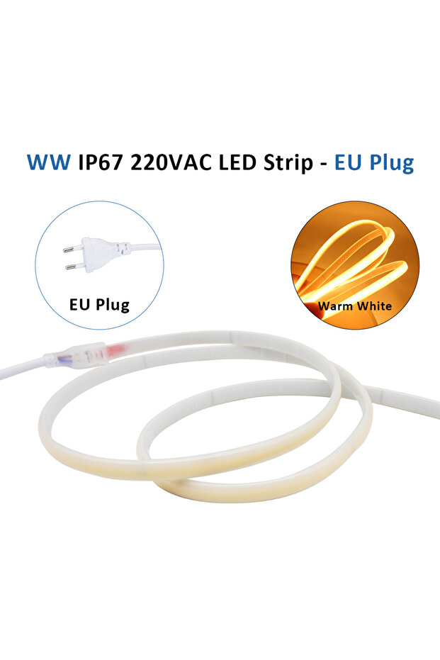 2m WW with EU Plug 220V IP67 Waterproof COB Led Strip 3000K 4000K 6000K 240LEDs/m Flex Ribbon 2Pin C