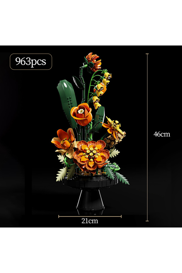 963Pcs No Box Creative Dahlia Chrysanthemum Flowers Building Blocks Morandi Eternal Flower Potted Pl