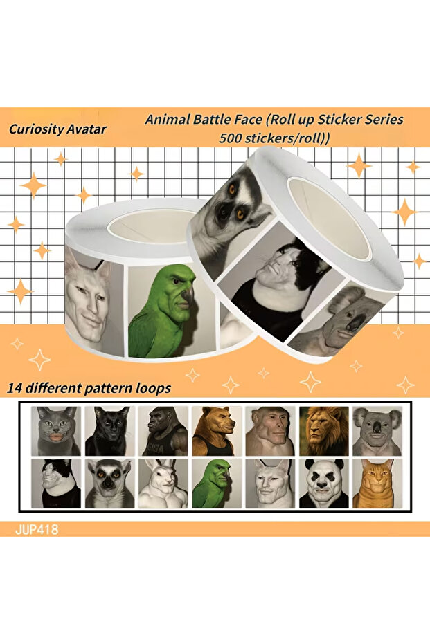 1Roll 500pcs/Roll Animal Combat Face Graffiti Stickers Funny Animals Meme Cartoon Decal DIY Notebook