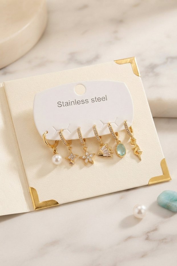 316L Steel Gold Color Fish and Sea Concept Earring Set Tj-Bkp12068