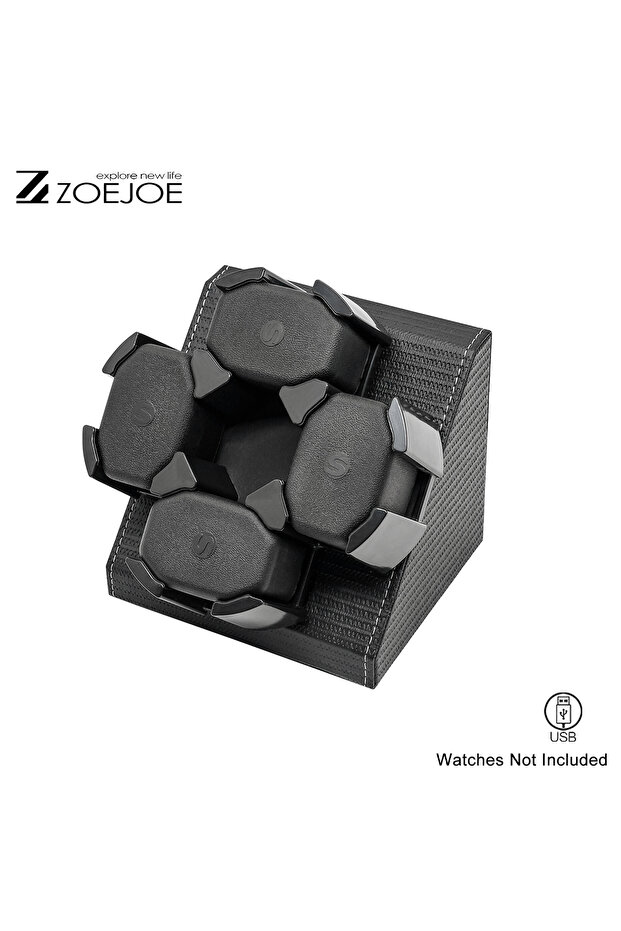 4 slots ZOEJOE 4 Slots Automatic Watch Winders Pu Leather USB Cable Low Noise Watch Winder With Adju