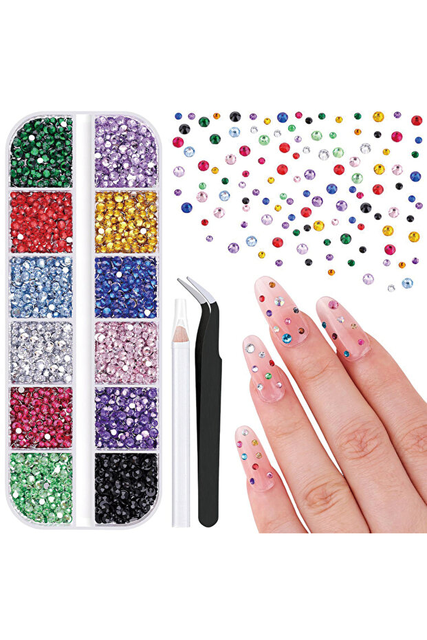 1box -2 24 Color 2-Pack Glitter Nail Art Rhinestones, DIY Flat Back Nail Stickers, Fashion Craft Dec