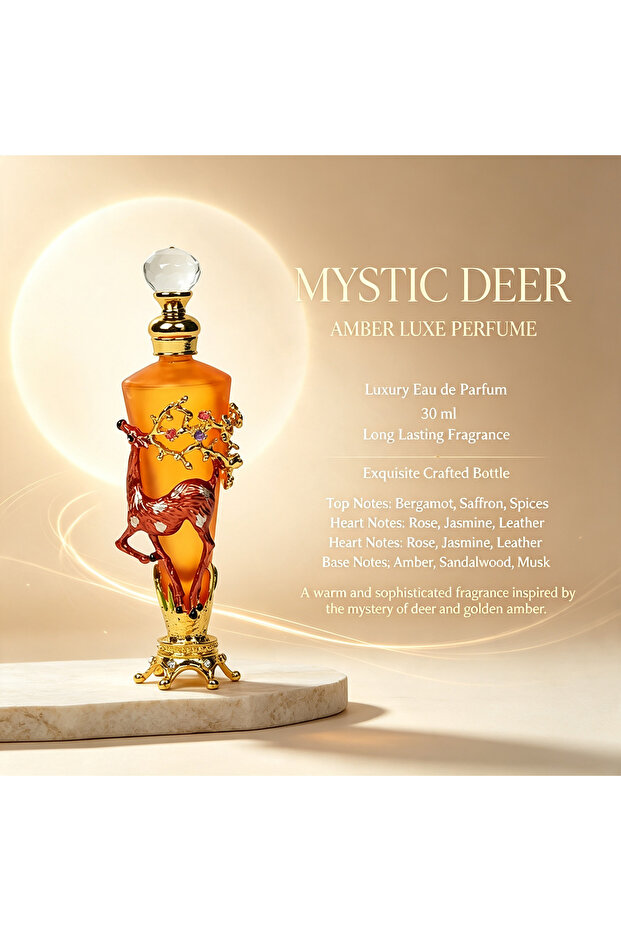30ml Luxury Decorative Attar Bottle, Elegant Metal Deer with Crystal Branch, Refillable Glass Vessel, Crystal Stopper, Arabic Fragrance Container, Home Decor, Luxury Gift for Festivals & Weddings.