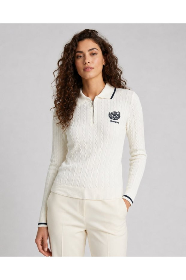 Polo Collar Half-Zip Hair Knitwear with Arma Detail Aw26Kz0005