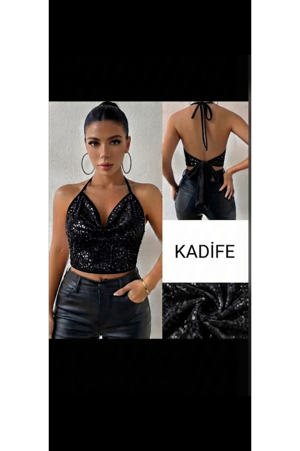 Back-Tie Sequin Detailed Bustier