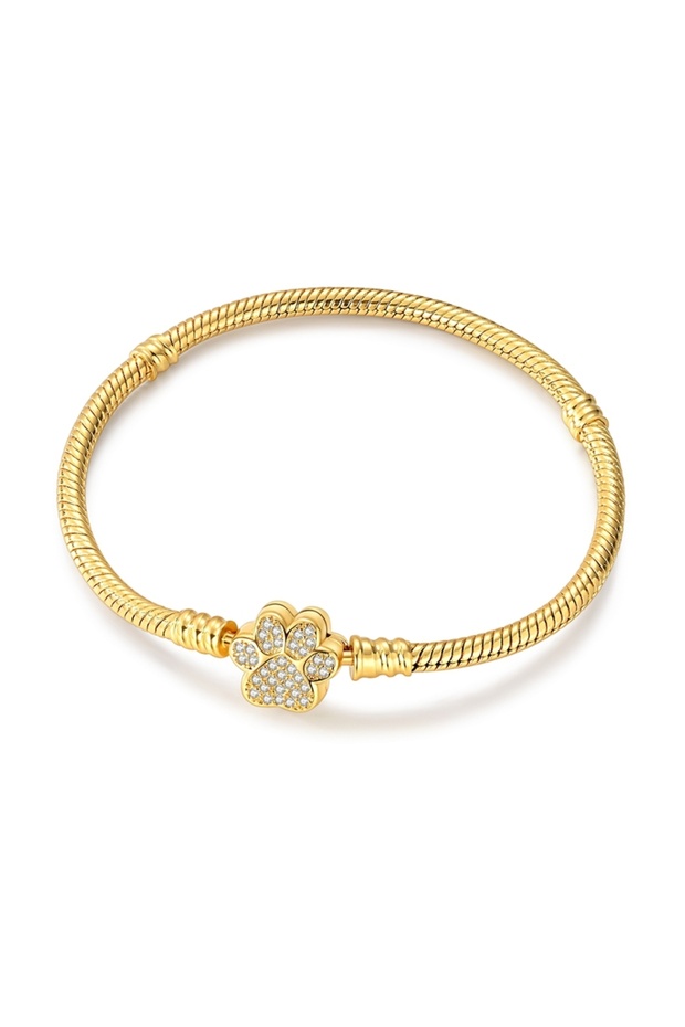 18cm KTB003-GD Original 925 Sterling Silver Gold Bracelet Bangle Golden Heart Star Four-Leaf Clover