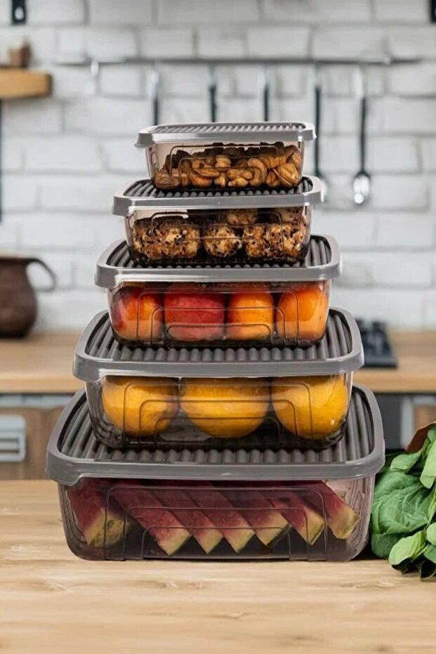 Food Storage Container Gray 5-Piece Rectangular Storage Container Set