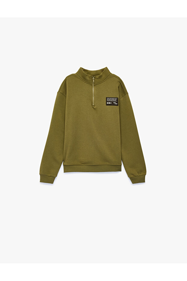 Cotton Zippered Long Sleeve Printed Stand Collar Sweatshirt