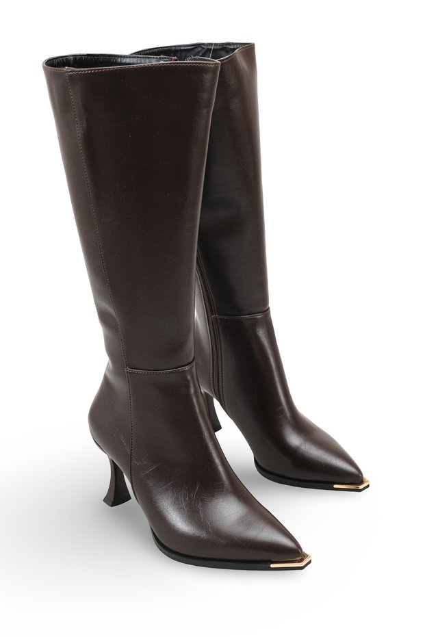 Gemma Lia Women's Pointed Toe Thin Heeled Boots 0012624 Brown Skin
