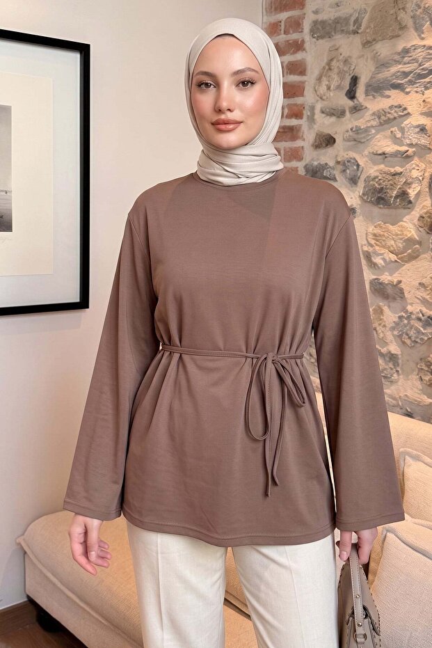 Lace-Up Combed Cotton Blouse 13071 - Vi̇zon