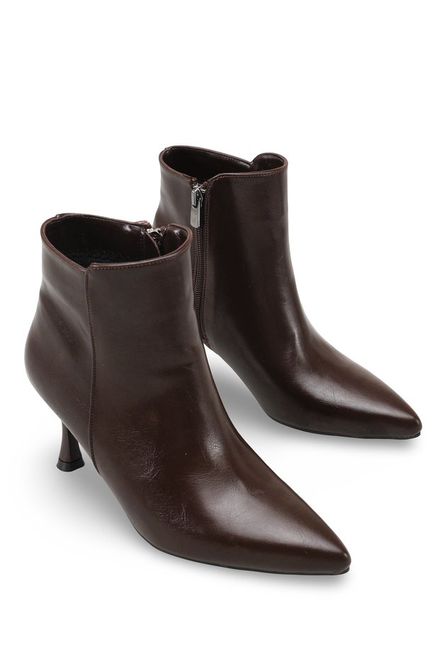Aurora Vera Women's Pointed Toe Heeled Boots 0012503 Brown Skin