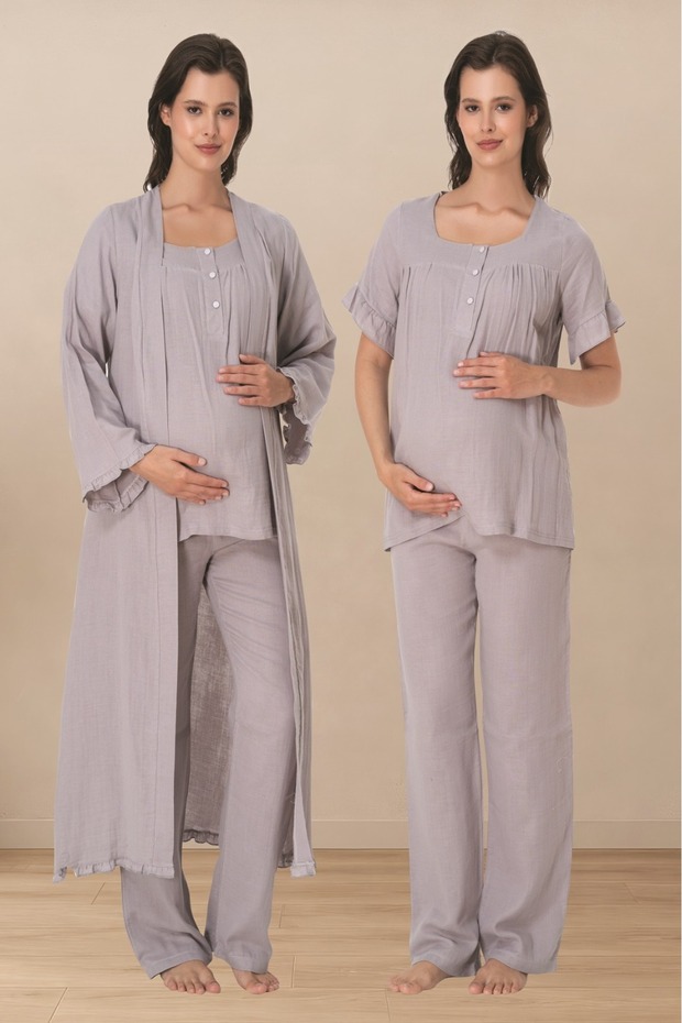 Effortt Muslin Fabric Maternity Pajama Set and Dressing Gown 3084