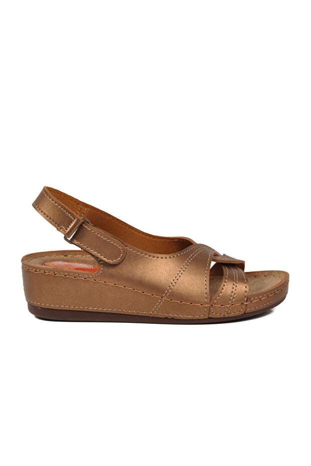 Copper Heel Gel Supported Strapped Women's Wedge Heel Sandals