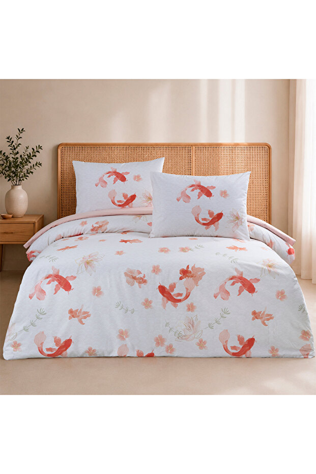 Koi Single 100% Cotton Ranforce Duvet Cover Set Powder 57 Thread (2 Pieces) 160X220/50X70 Powder