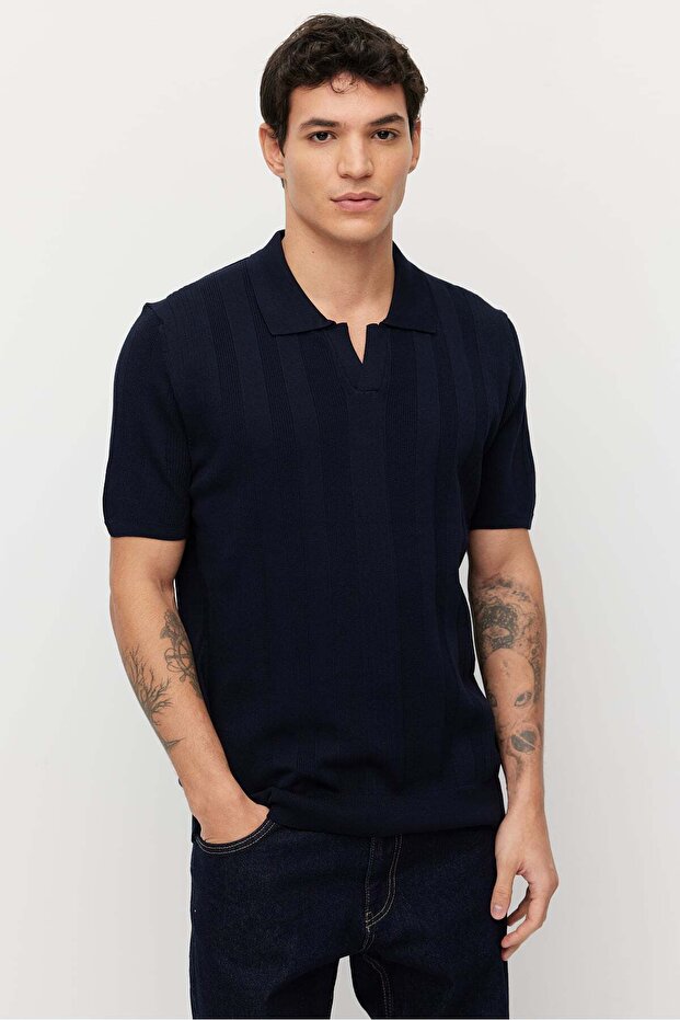 Men's Knitwear Polo Collar Ribbed T-Shirt
