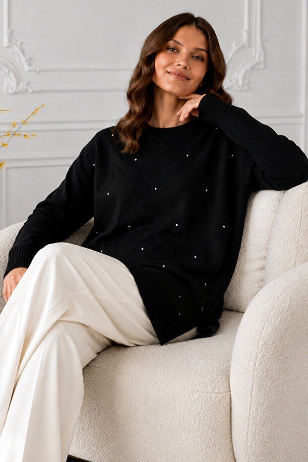 Stoned Mercerized Tunic N3225 Black