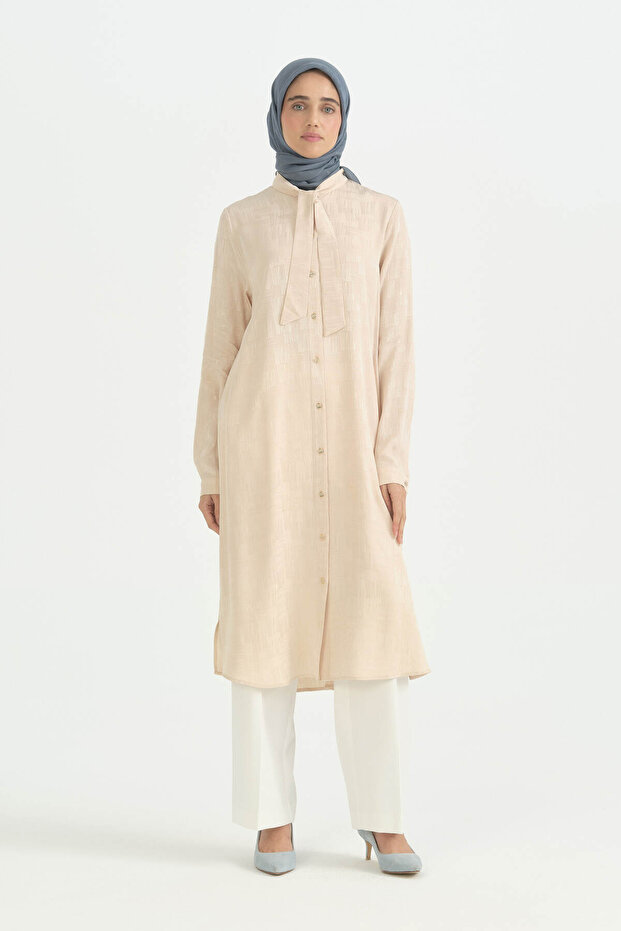 Jacquard Tunic with Scarf - Beige