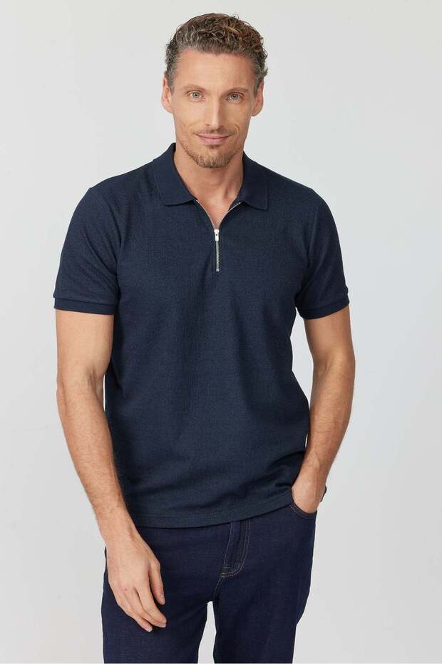 Men's Zippered Polo Neck T-Shirt