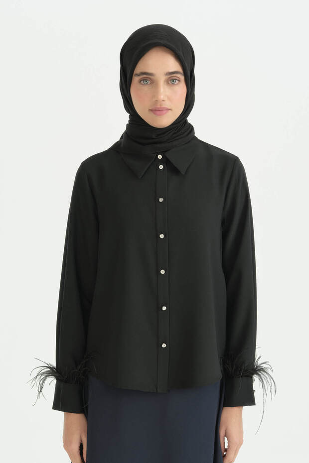 Logo Pattern Naia Cotton Scarf - Black