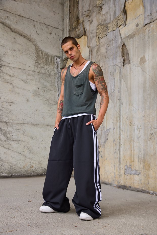 Men's Striped Detailed Loose Baggy Trousers