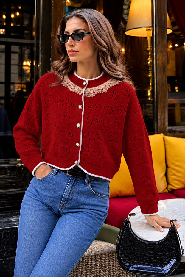 Women's Lace and Button Detailed Jacket