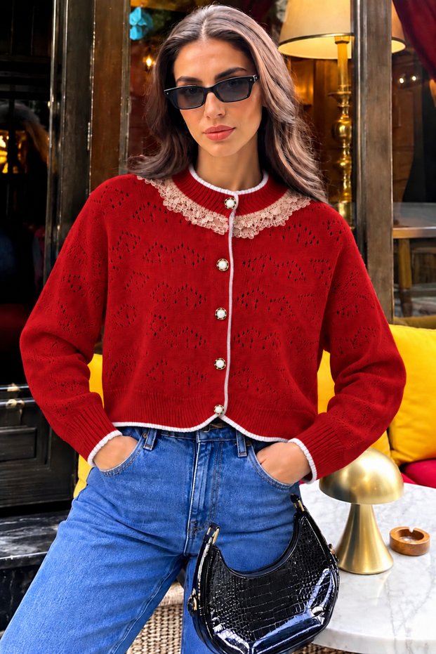 Women's Stylish Lace Detailed Buttoned Sports Jacket