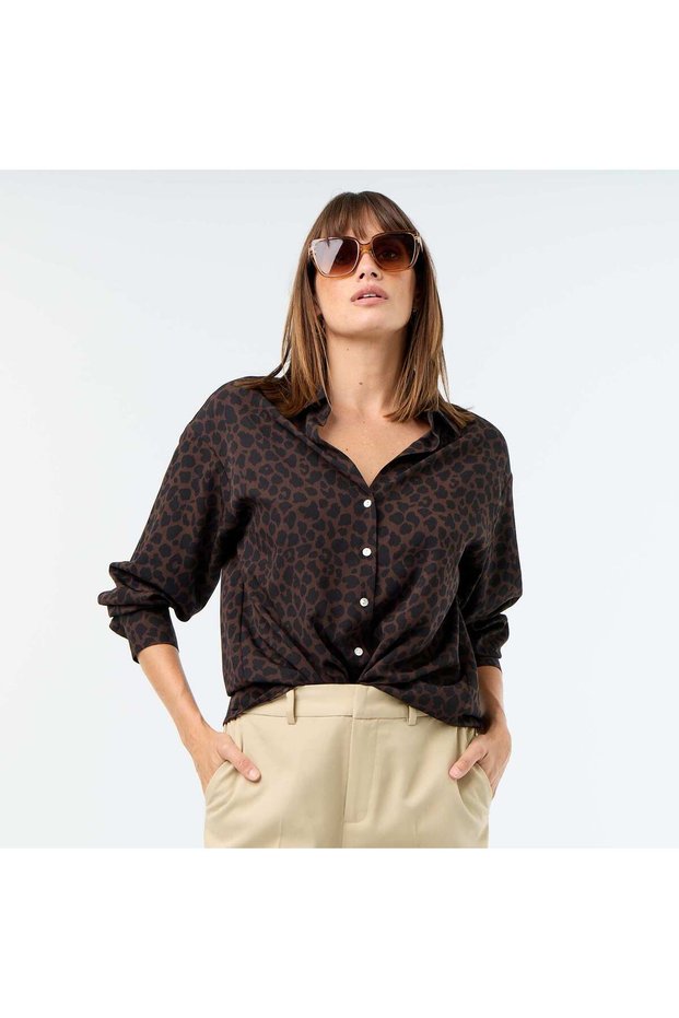 Fluid Plain Blouse Brown