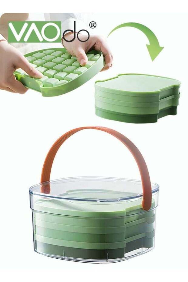 Ice Cube Tray with Lid, 90 Grids Large Stackable for Freeze, 3 Layer Silicone Ice Storage Box, Gradient Green