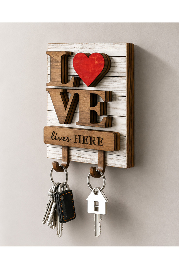 🏡 Wooden Keychain | Love Decorative Wall Key Hanger | Layered Wooden Home Decor | Gift
