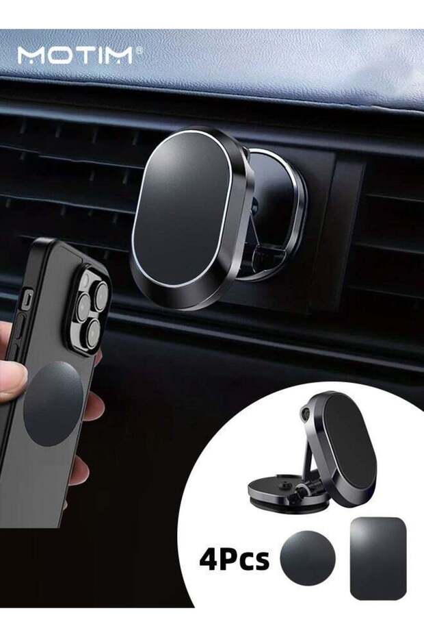 1 Pcs Magnetic Car Phone Holder, Foldable Dashboard Mobile Phone 360° Rotation Car Mounts Holder with 8 Pcs Replacement Metal Plates Set for Magnetic Car Phone Holders