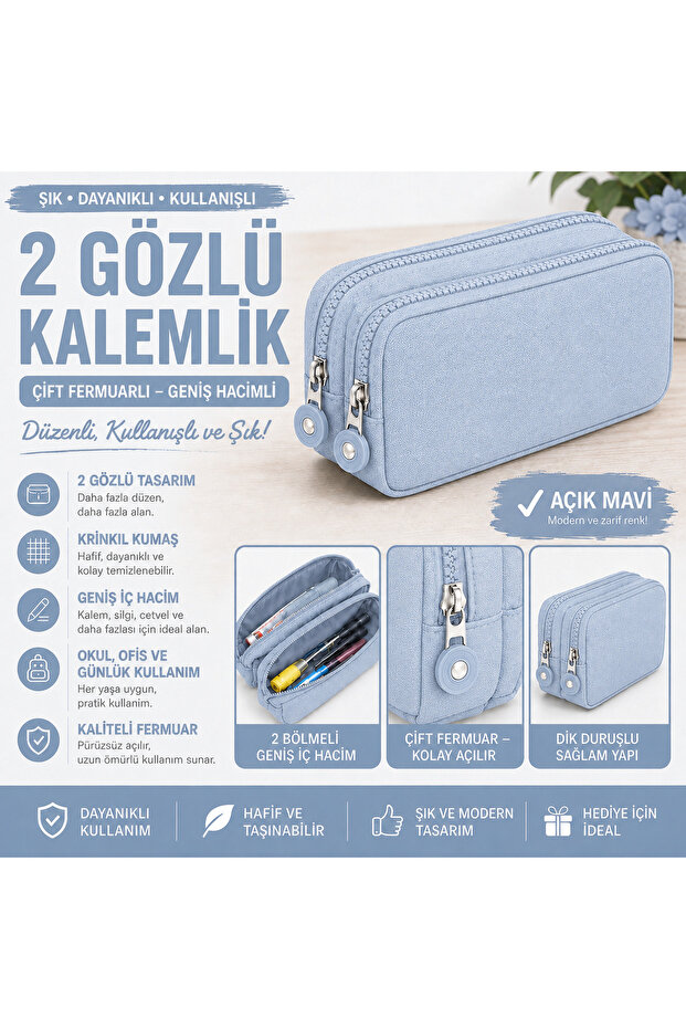 Double Zippered 2-Compartment Crinkle Pen Holder – Modern and Convenient Design