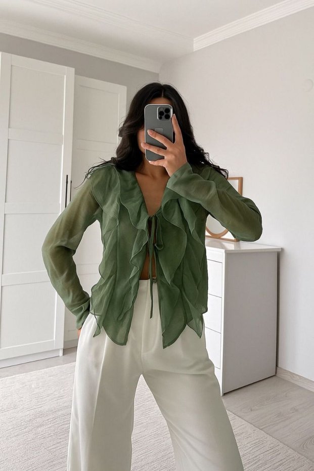 Firfir Detailed Tie-Front Shirt
