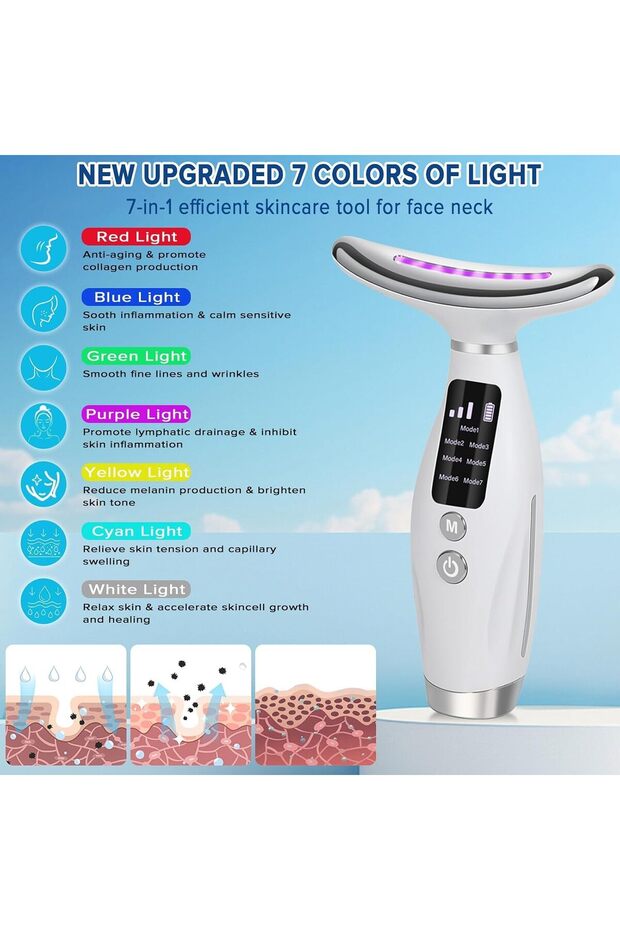 Electric Neck & Face Massager with 7 Color LED Light Modes, 45±5°C Heat Therapy, Facial Sculpting & Skin Tightening Tool for Face Lifting, Anti-Aging, Firming & Neck Care – White (01-01)