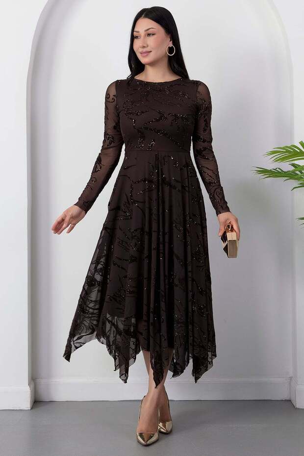 Crew Neck Skirted Glitter Tulle Dress Dks1387-1