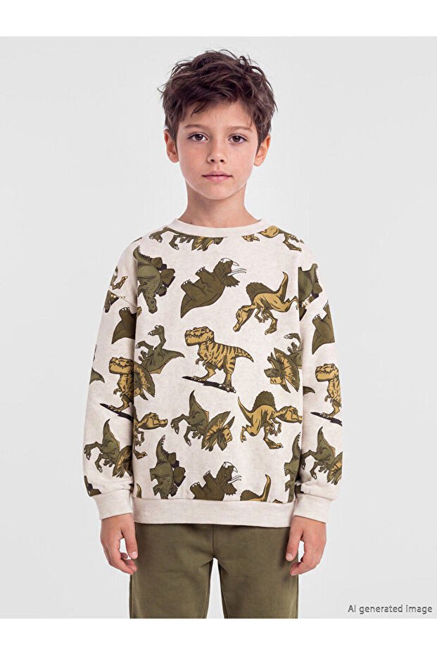 White Dinosaur Printed Boys' Set