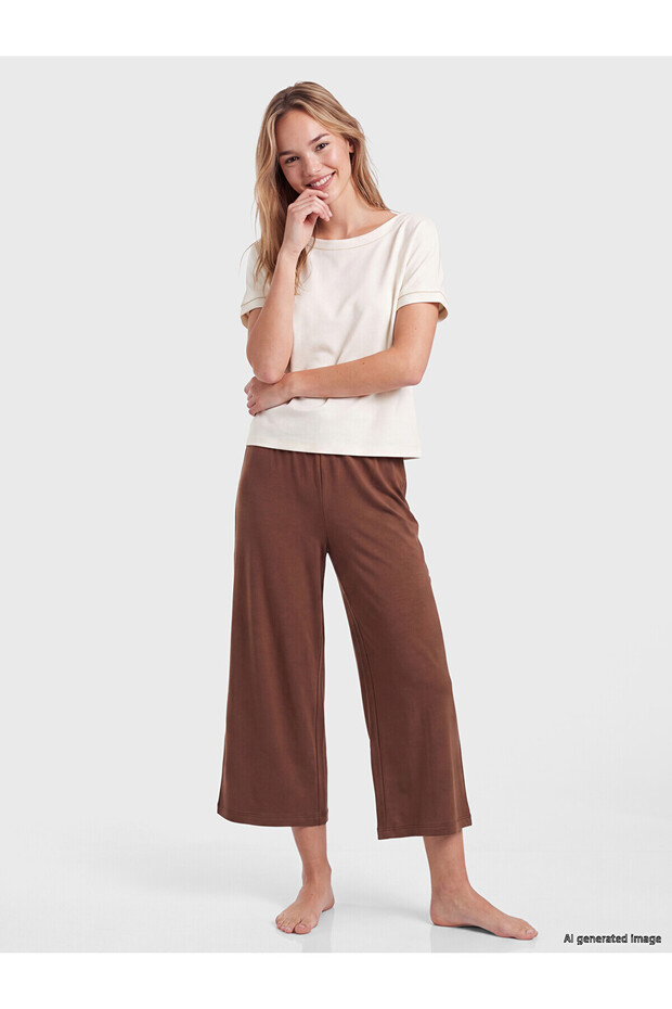 Lcw Dream Ecru Patterned Women's Capri Pajama Bottoms 2-Piece