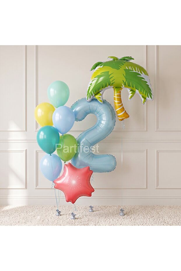 Palm Tree Themed Age Balloon Set Birthday Party Decoration Set with 2 Age Number Balloons