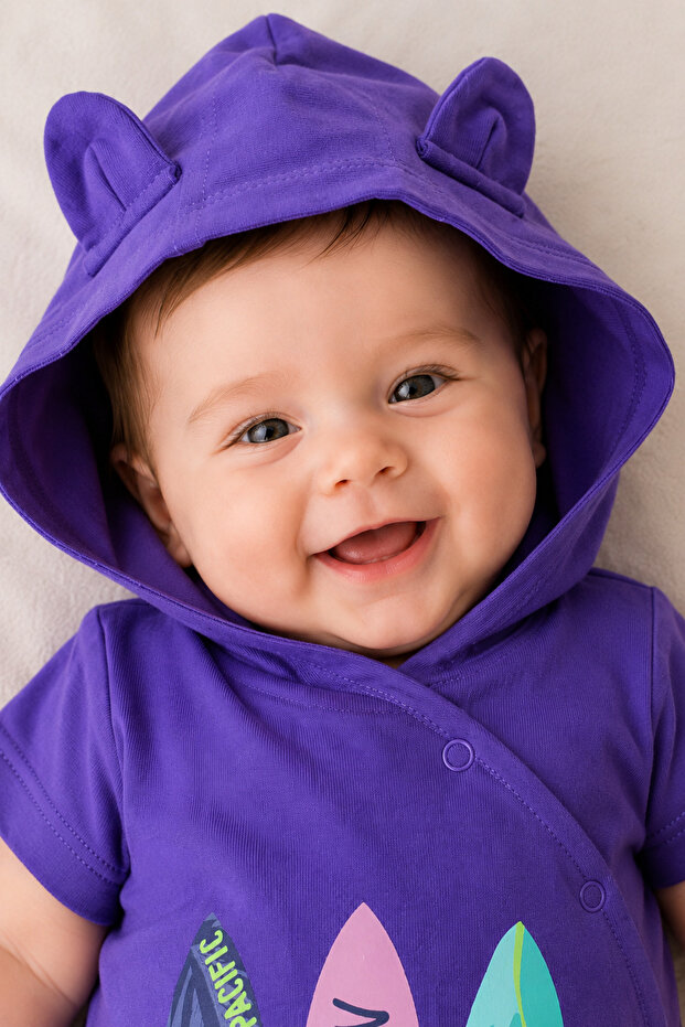 Hooded Ocean Printed Short Sleeve Unisex Baby Rompers 10231