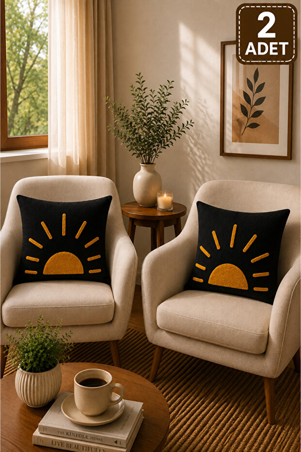 2 Piece Punch Cushion Cover 43X43 cm – Decorative Embroidered Cushion Set