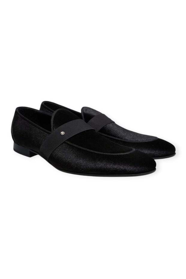 Black Color Laceless Genuine Velvet Men's Shoes